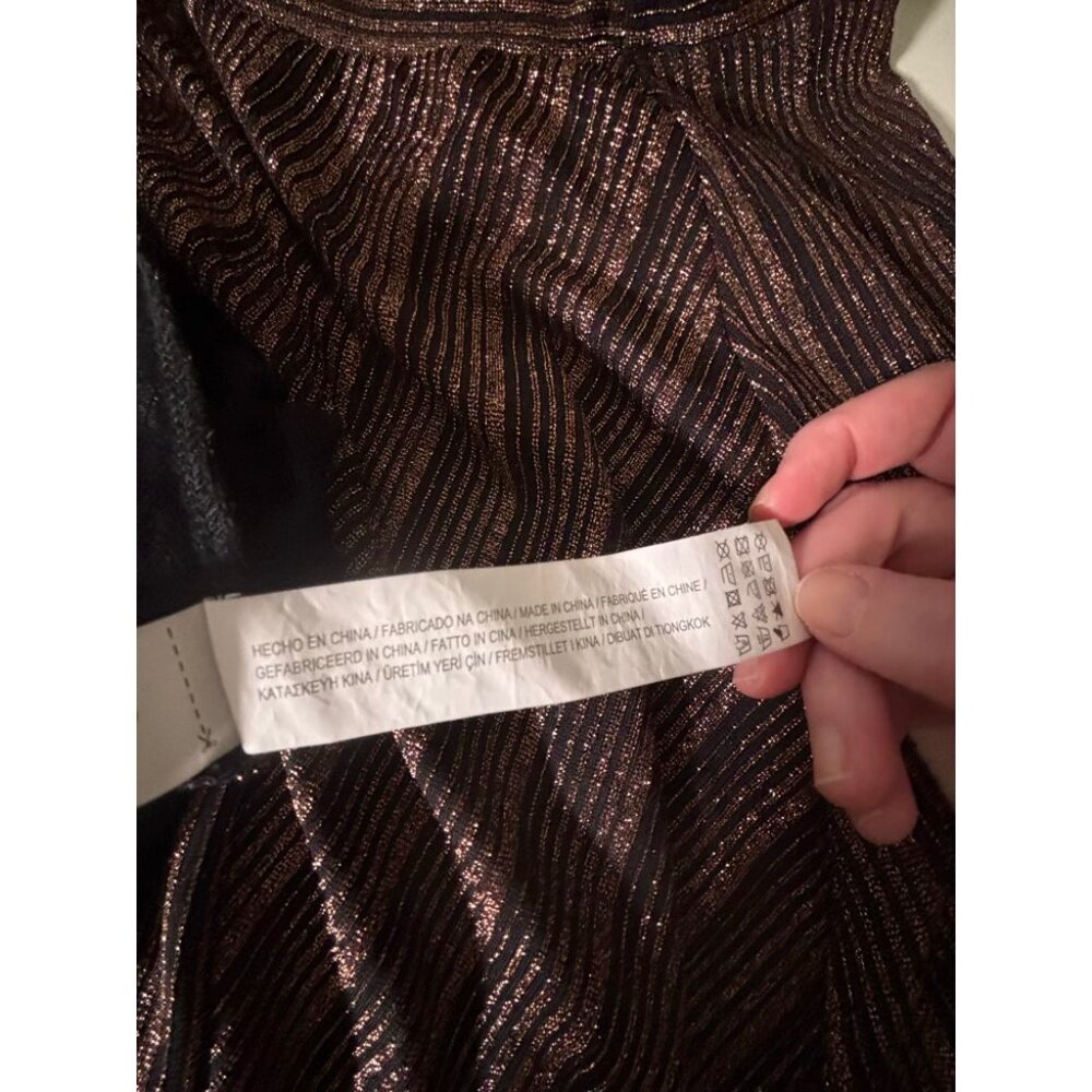 Zara Wrap Dress Black Copper Pinstripe Metallic Medium Wedding Guest Club Bold - Picture 7 of 8